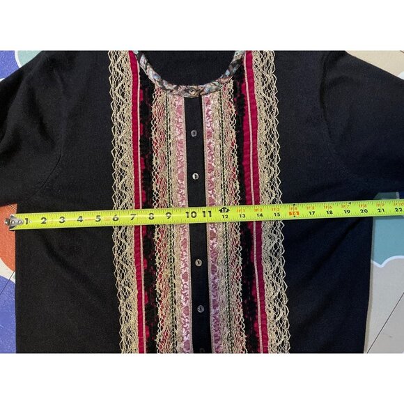 Chico's Silk Blend Black Embroidered Detail Cardigan Sweater Sz XL - Picture 6 of 10